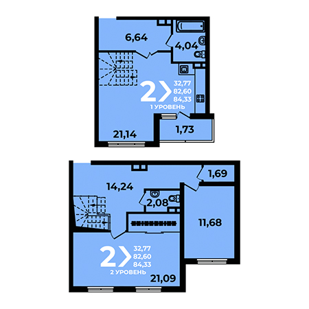 2 комнатная 84.33м²