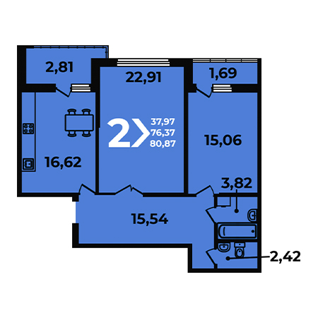 2 комнатная 80.87м²