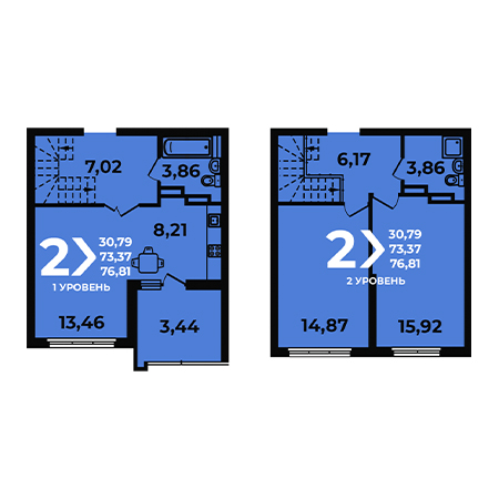 2 комнатная 76.81м²