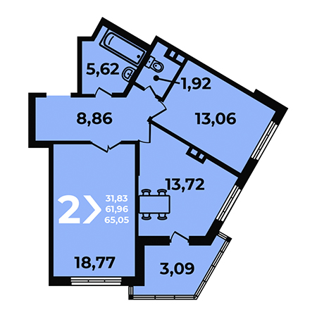 2 комнатная 65.05м²