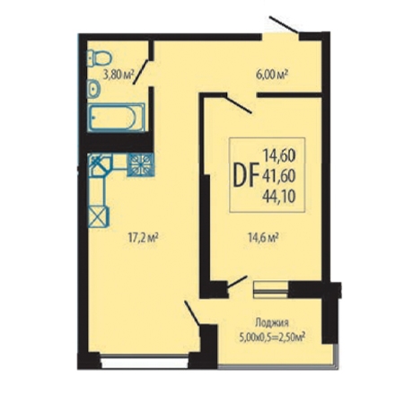 1 комнатная 44.1м²