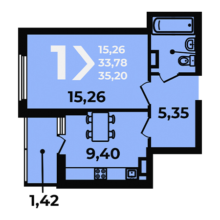 1 комнатная 35.2м²