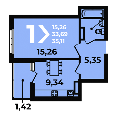 1 комнатная 35.11м²