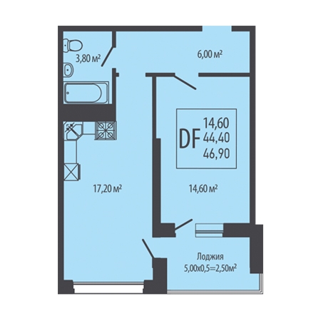 1 комнатная 46.9м²