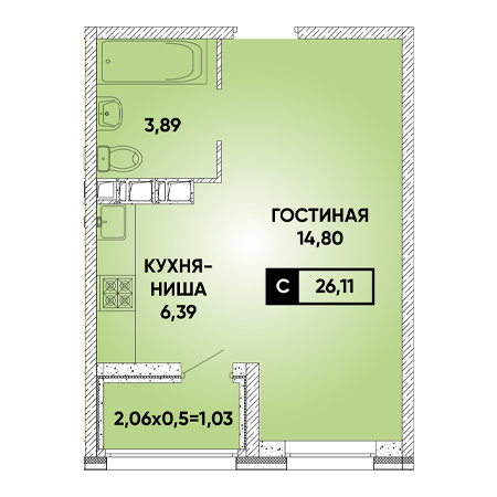 Студия 26.11м²