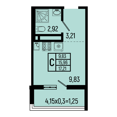 Студия 17.21м²