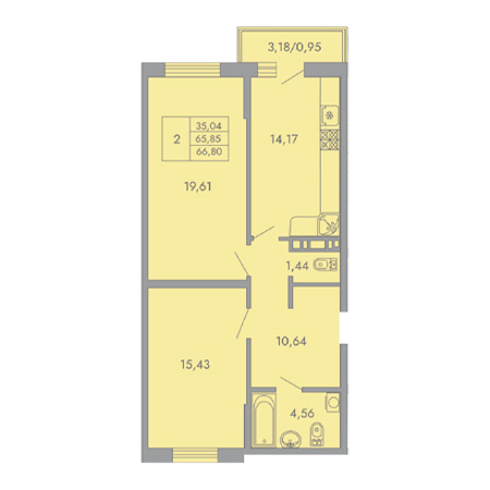 2 комнатная 66.8м²