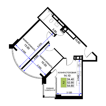 2 комнатная 54.6м²