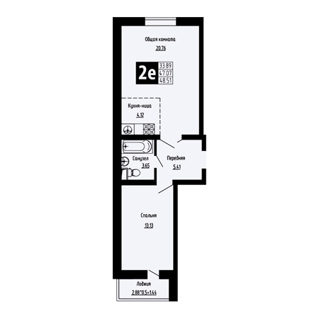 2 комнатная 48.5м²