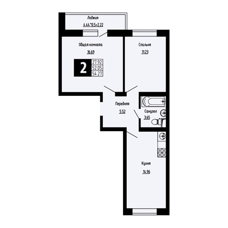 2 комнатная 54.27м²