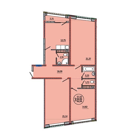 3 комнатная 96.06м²