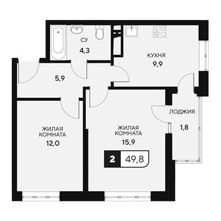 2 комнатная 49.8м²