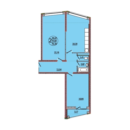 2 комнатная 76.16м²