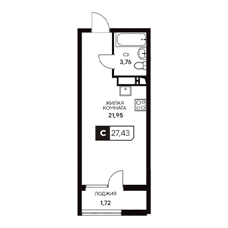 Студия 27.43м²