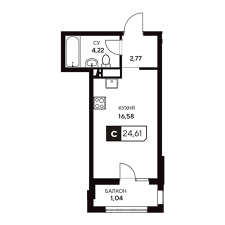 Студия 24.61м²