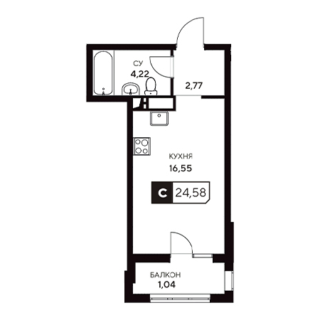 Студия 24.58м²