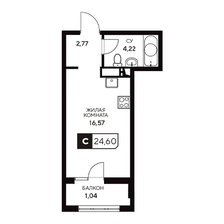 Студия 24.6м²