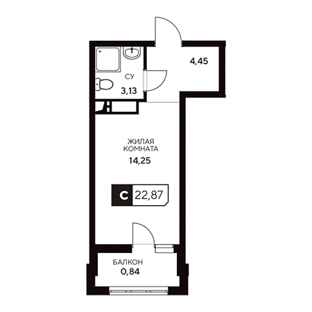 Студия 22.87м²