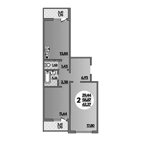 1 комнатная 62.27м²