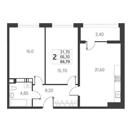 2 комнатная 68.7м²