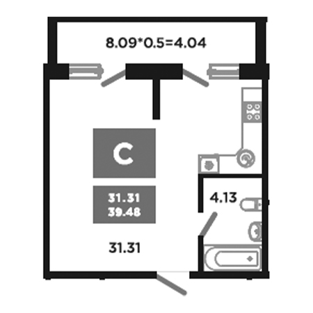 Студия 39.48м²