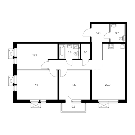 3 комнатная 91.6м²