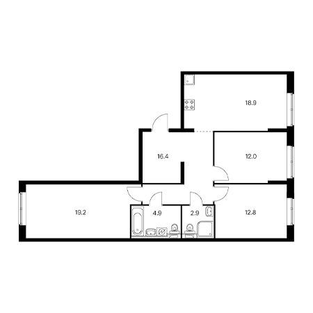 3 комнатная 87.1м²