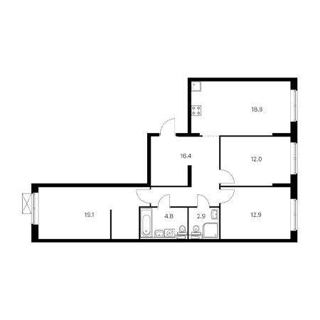 3 комнатная 86.9м²