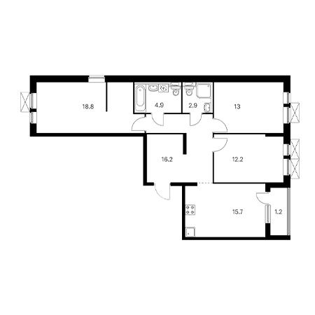 3 комнатная 84.9м²