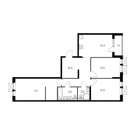 3 комнатная 84.8м²