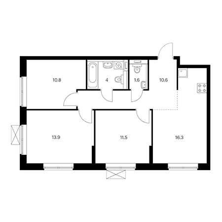 3 комнатная 68.7м²