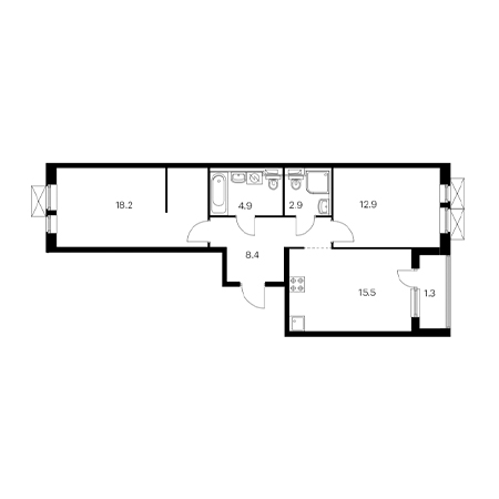 2 комнатная 61.4м²