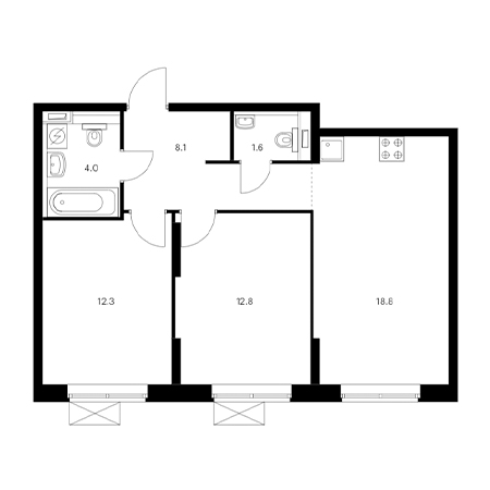 2 комнатная 57.6м²