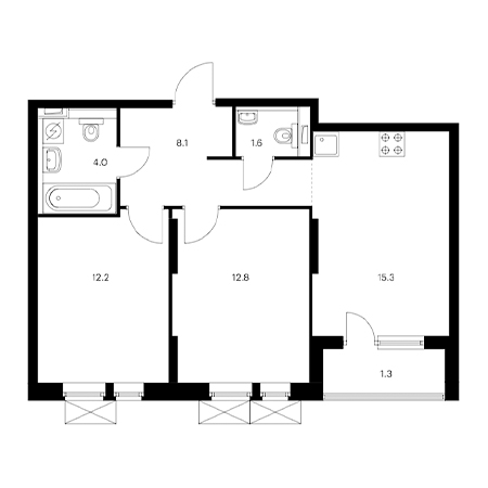 2 комнатная 55.3м²