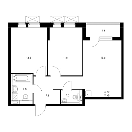 2 комнатная 53.8м²