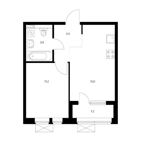 1 комнатная 34.8м²