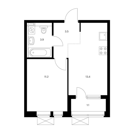 1 комнатная 33.1м²