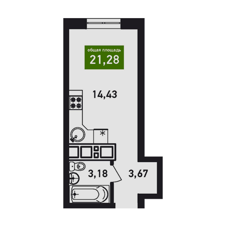 Студия 21.28м²