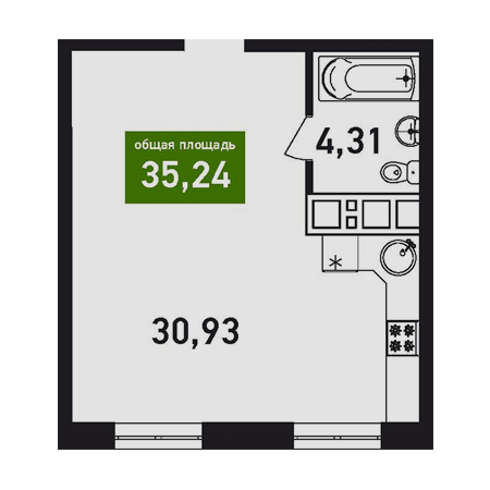 Студия 35.24м²