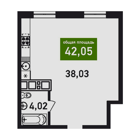 Студия 42.05м²