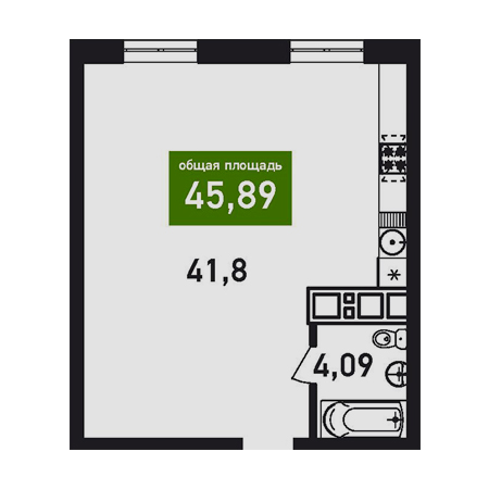 Студия 45.89м²