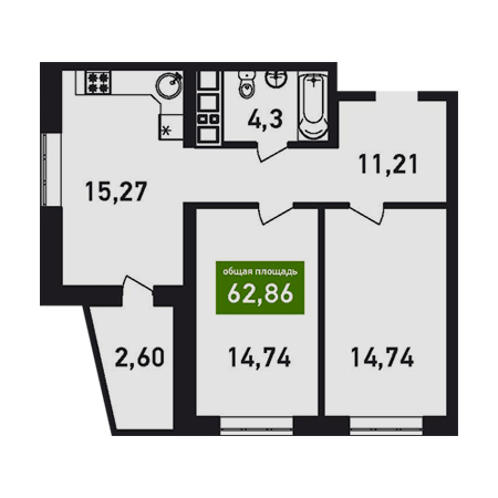 2 комнатная 62.86м²