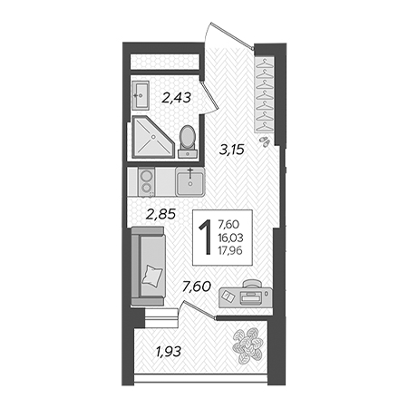 Студия 17.96м²