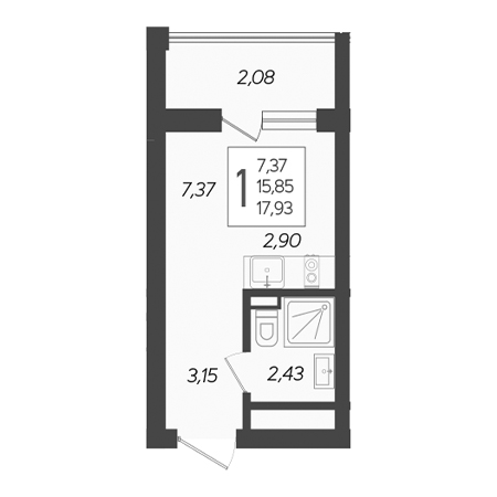 Студия 17.93м²