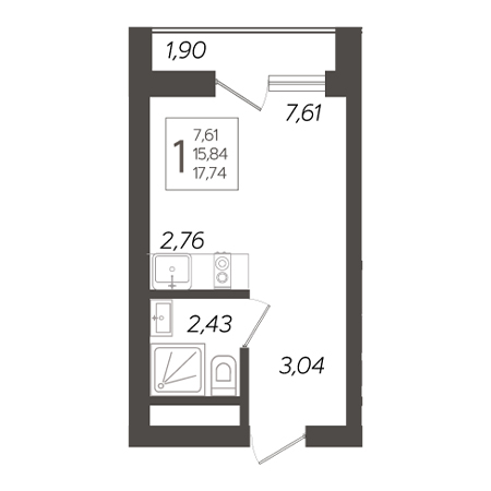 Студия 17.74м²