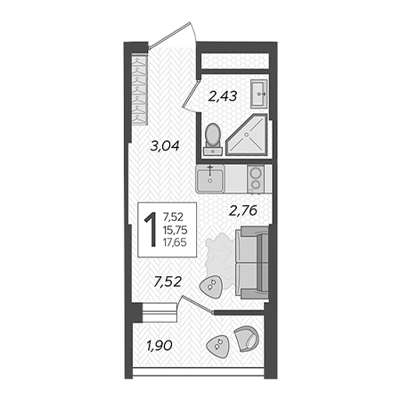 Студия 17.65м²