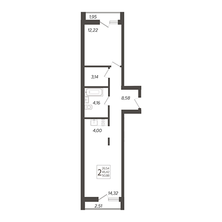 2 комнатная 50.88м²