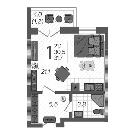 Студия 31.7м²