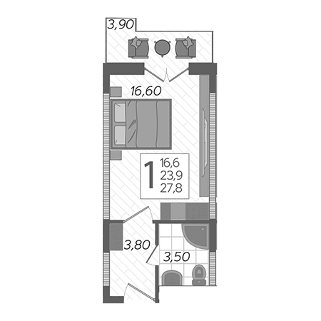 Студия 27.8м²