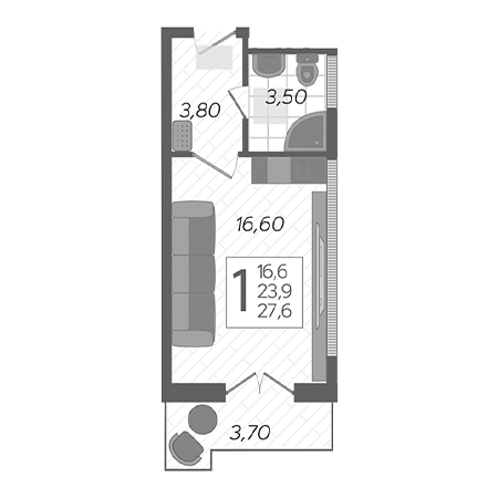 Студия 27.6м²